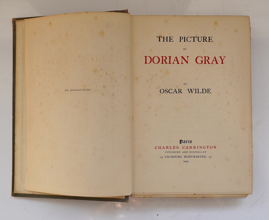 Wilde, Oscar - The Picture of Dorian Grey. 'Sole Authorised Edition'., title printed in red and black, half title; original black pictorial grey patterned boards, gilt lettered spine, gilt top and other edges rough trimm